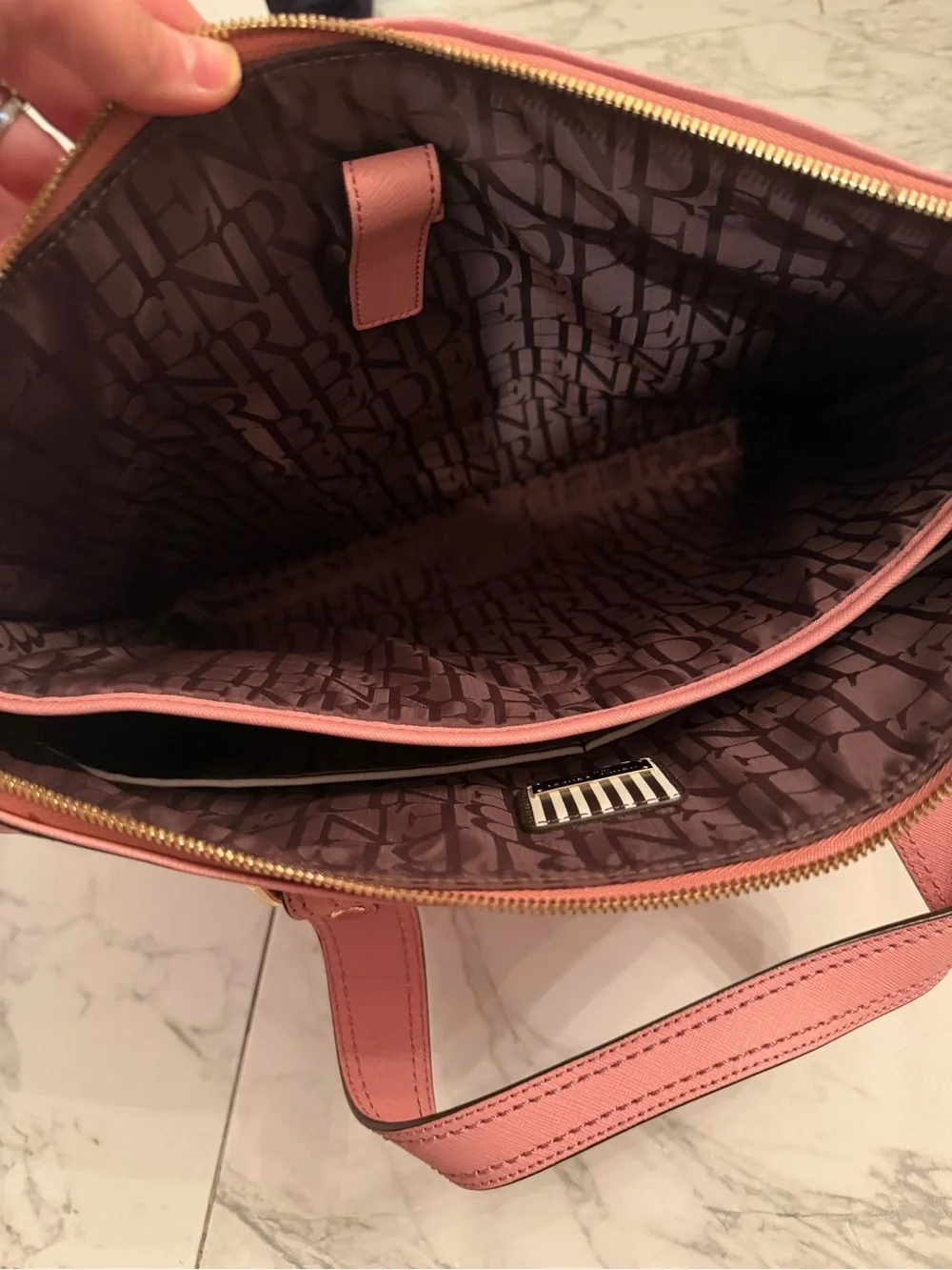 Henri Bendel New York Large Blush Pink Saffiano Laptop Tote Bag